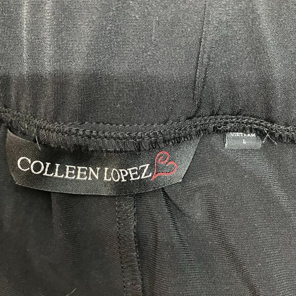 Colleen Lopez Black Dress Cuffed Elastic Waist Belt Tie Pants Slacks Size L - Picture 3 of 5